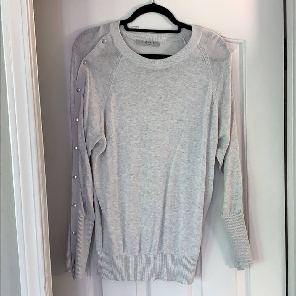 All Saints grey sweater with button detail sleeves